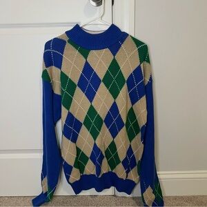 Sears Roebuck Men's Argyle Chunky Knit‎ Mock Neck Cotton Sweater Size Medium Dad